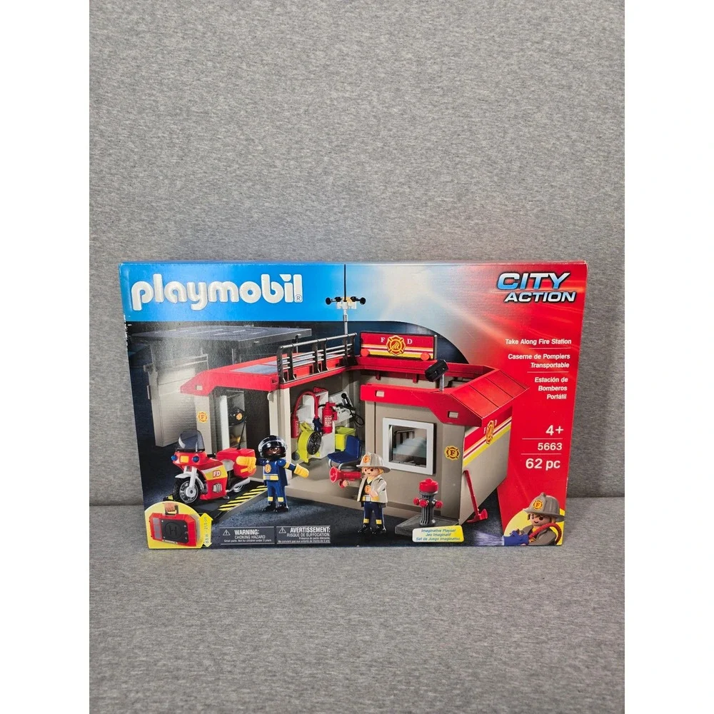 Playmobil City Action Take Along Fire Station 5663 62pc Playset Factory Sealed